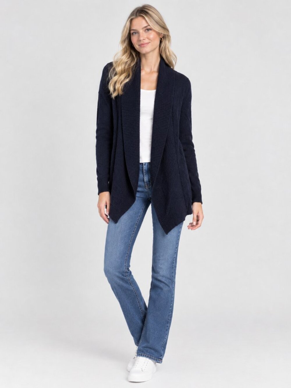 2/$30 Lands' End Ribbed Shawl Open-Front Cardigan Black Large #A4815